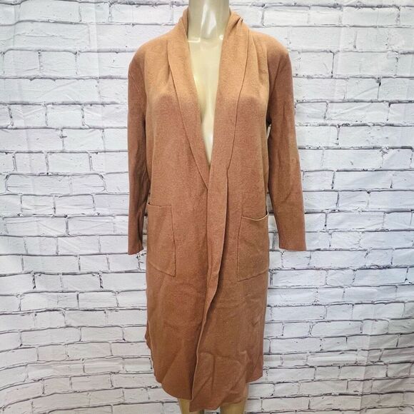Maxsport Womens Camel Open Front Knit Longline Sweater Duster Cardigan Sz Small - Picture 1 of 7